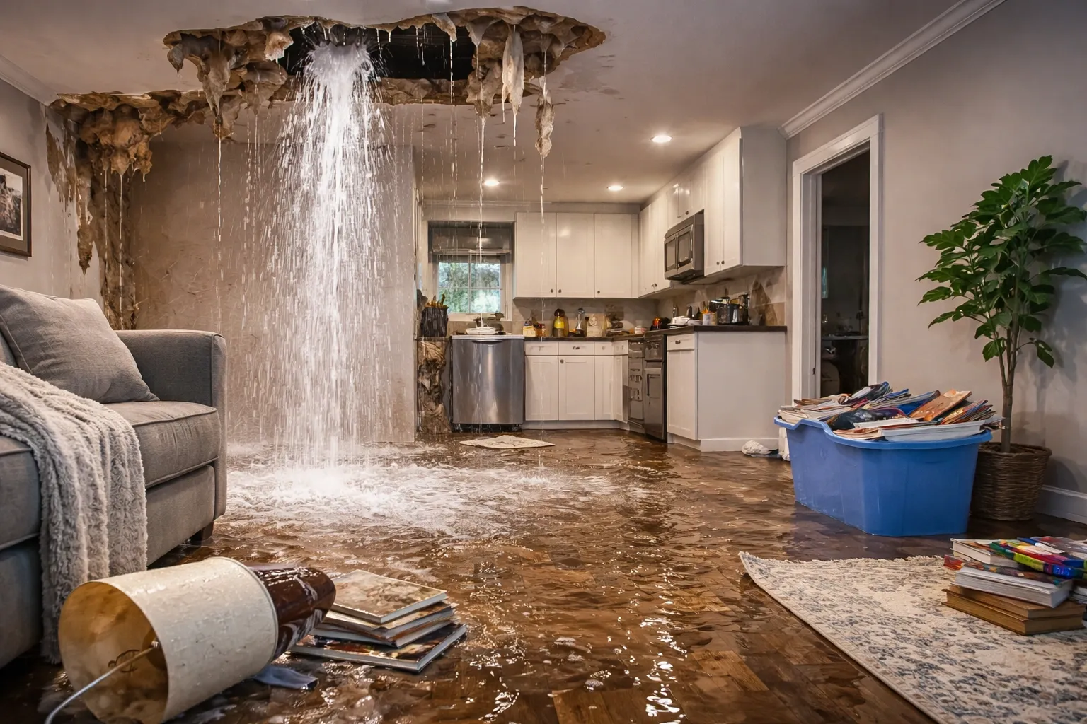 Burst pipe water damage restoration in Grand Rapids Michigan