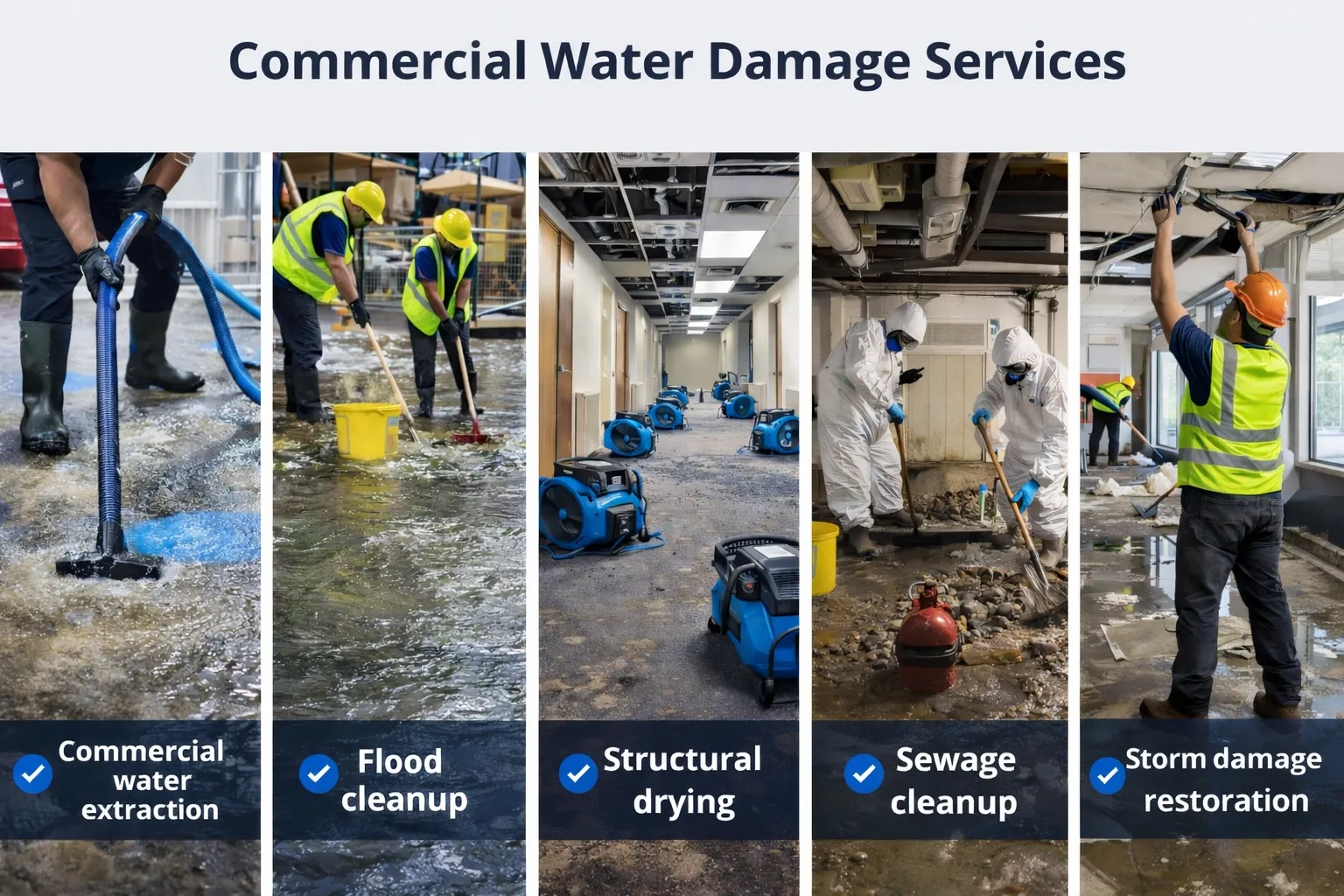 Commercial water damage restoration in Grand Rapids Michigan including water extraction flood cleanup structural drying and sewage cleanup