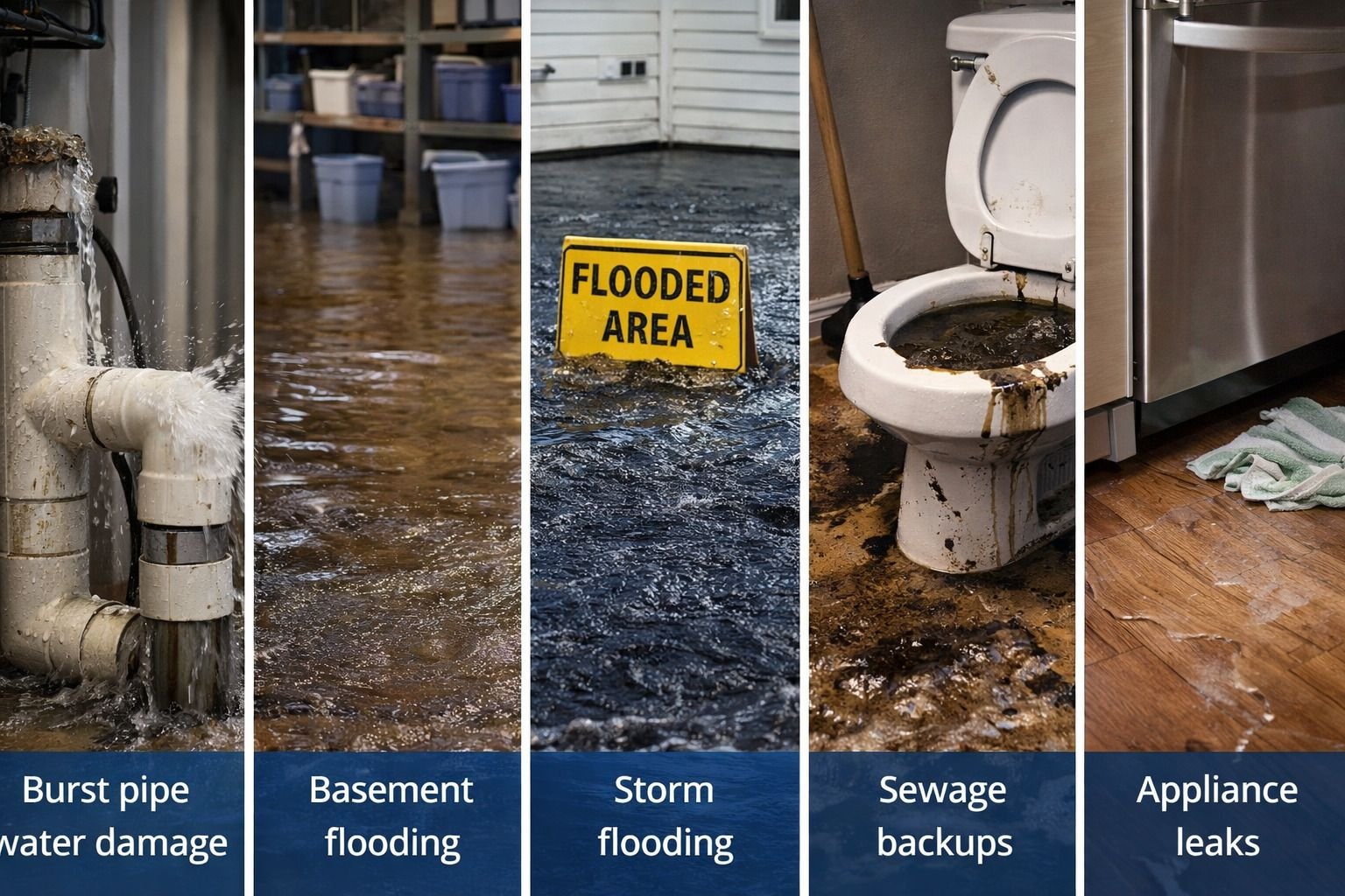 Water damage restoration in Grand Rapids MI including burst pipe flooding sewage backup and appliance leaks